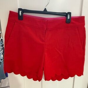 Isaac Mizrahi Red High Waist Scalloped Hem Shorts
